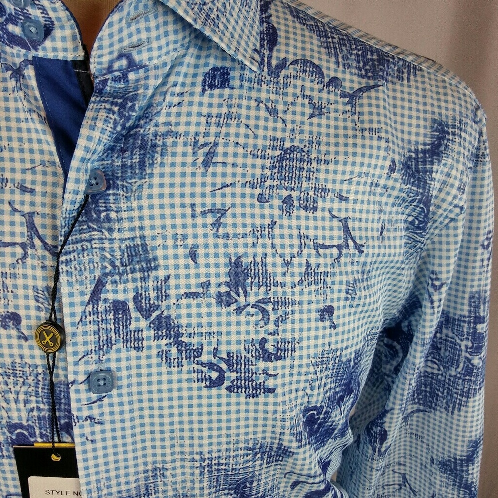 Bespoke Modern Fit Shirt Blue Checks & Designs L - Picture 3 of 5